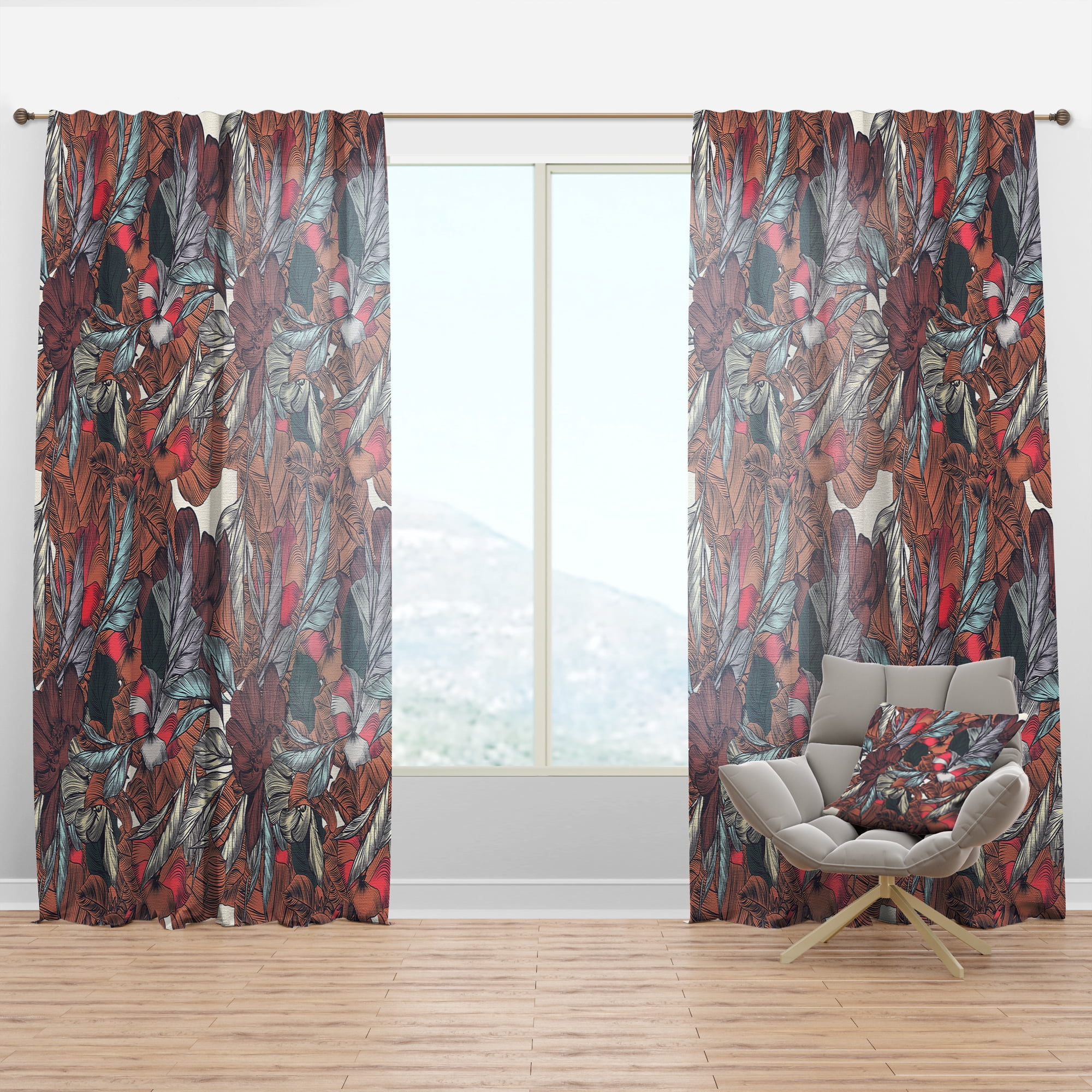 Designart 'Flowers With Floral Botanical Pattern' Bohemian & Eclectic Curtain Panel