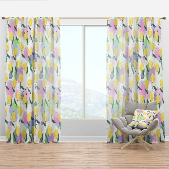 Designart 'Flowers With Floral Pattern' Mid-Century Modern Curtain Panel