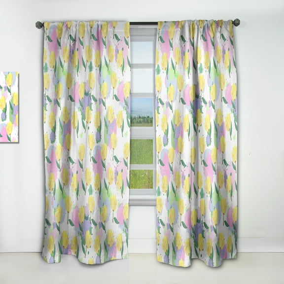 Designart 'Flowers With Floral Pattern' Mid-Century Modern Curtain Panel