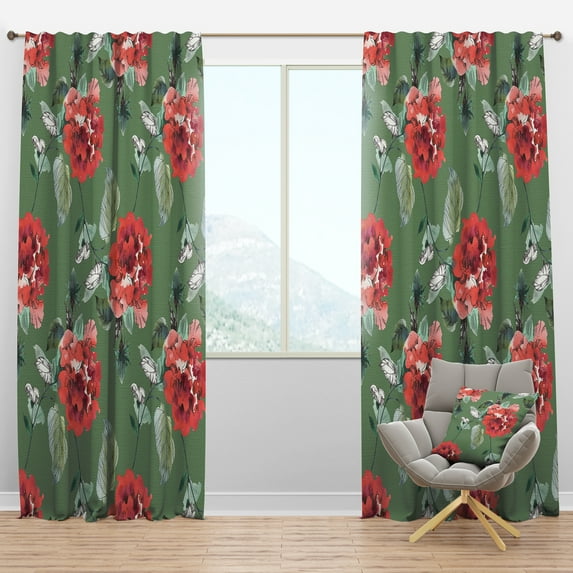 Designart 'Flowers With Green Leaves II' Floral Blackout Curtain Panel