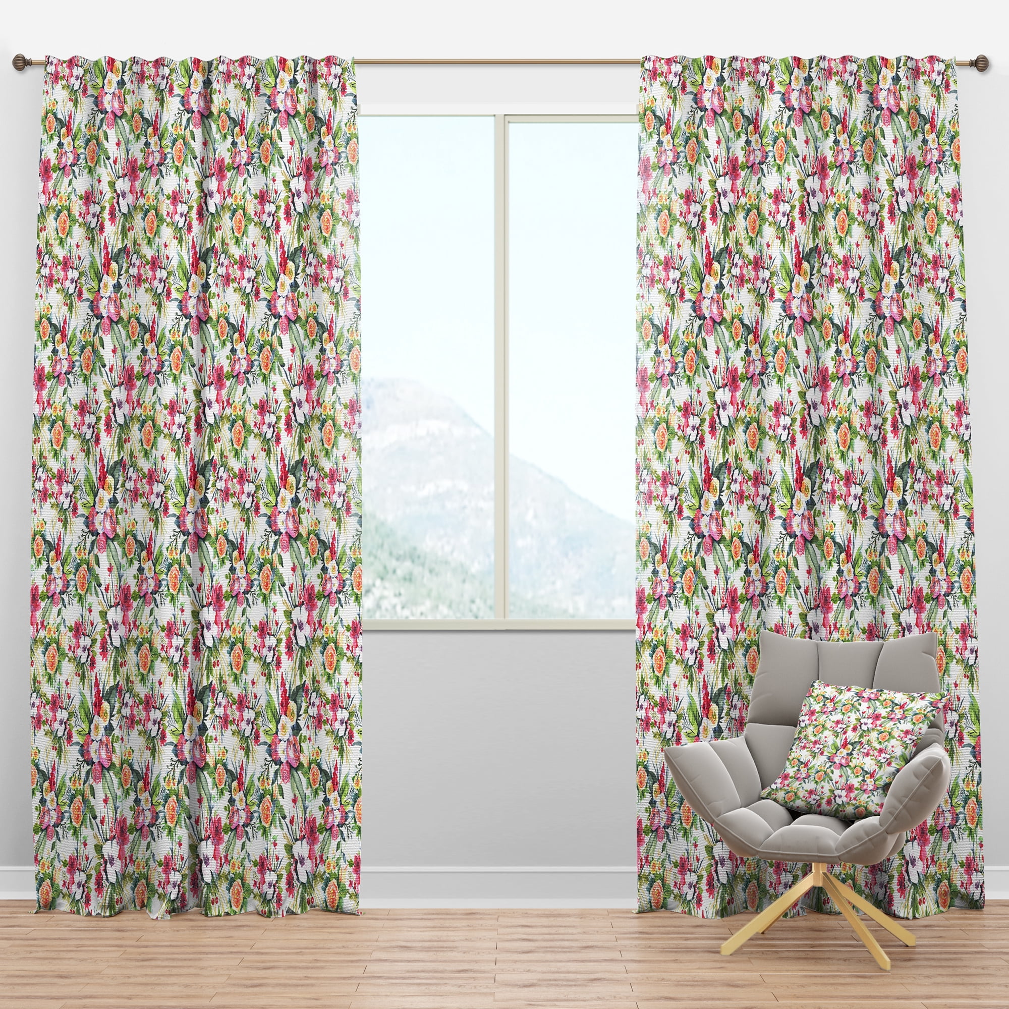 Designart 'Flowers With Green Leaves III' Floral Blackout Curtain Panel