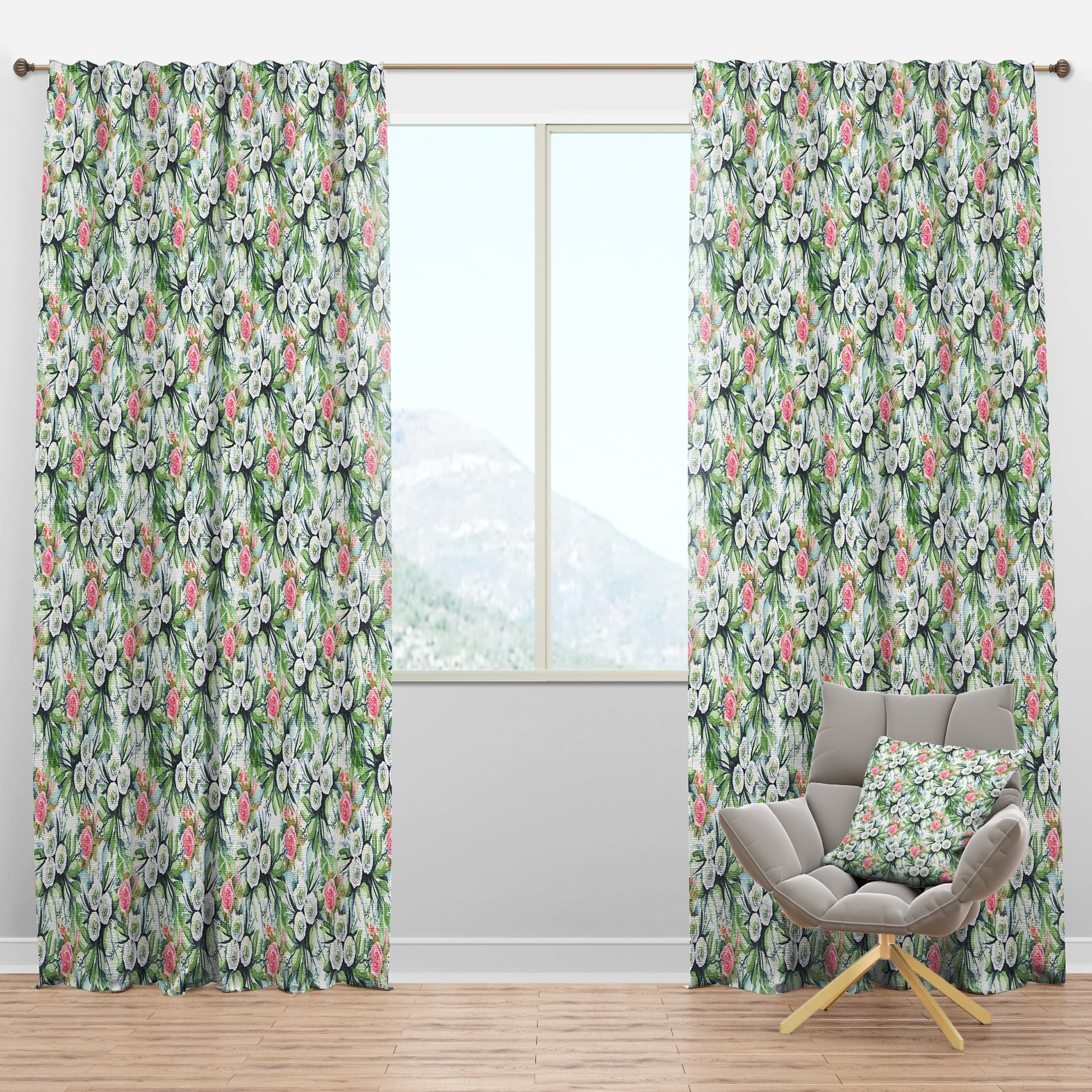 Designart 'Flowers With Green Leaves IV' Floral Blackout Curtain Panel