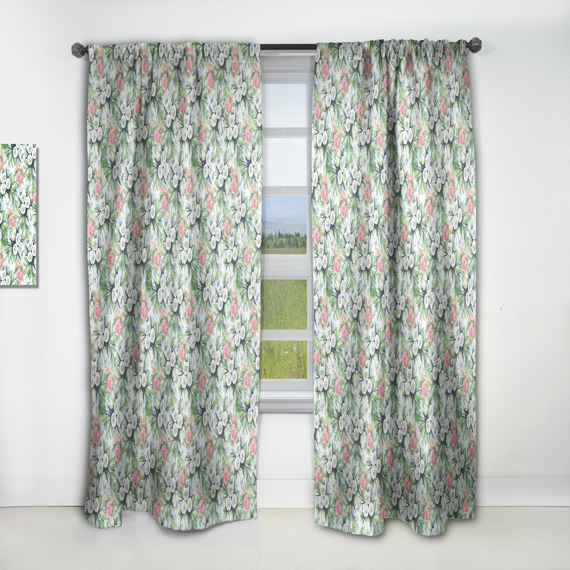 Designart 'Flowers With Green Leaves IV' Floral Curtain Panel