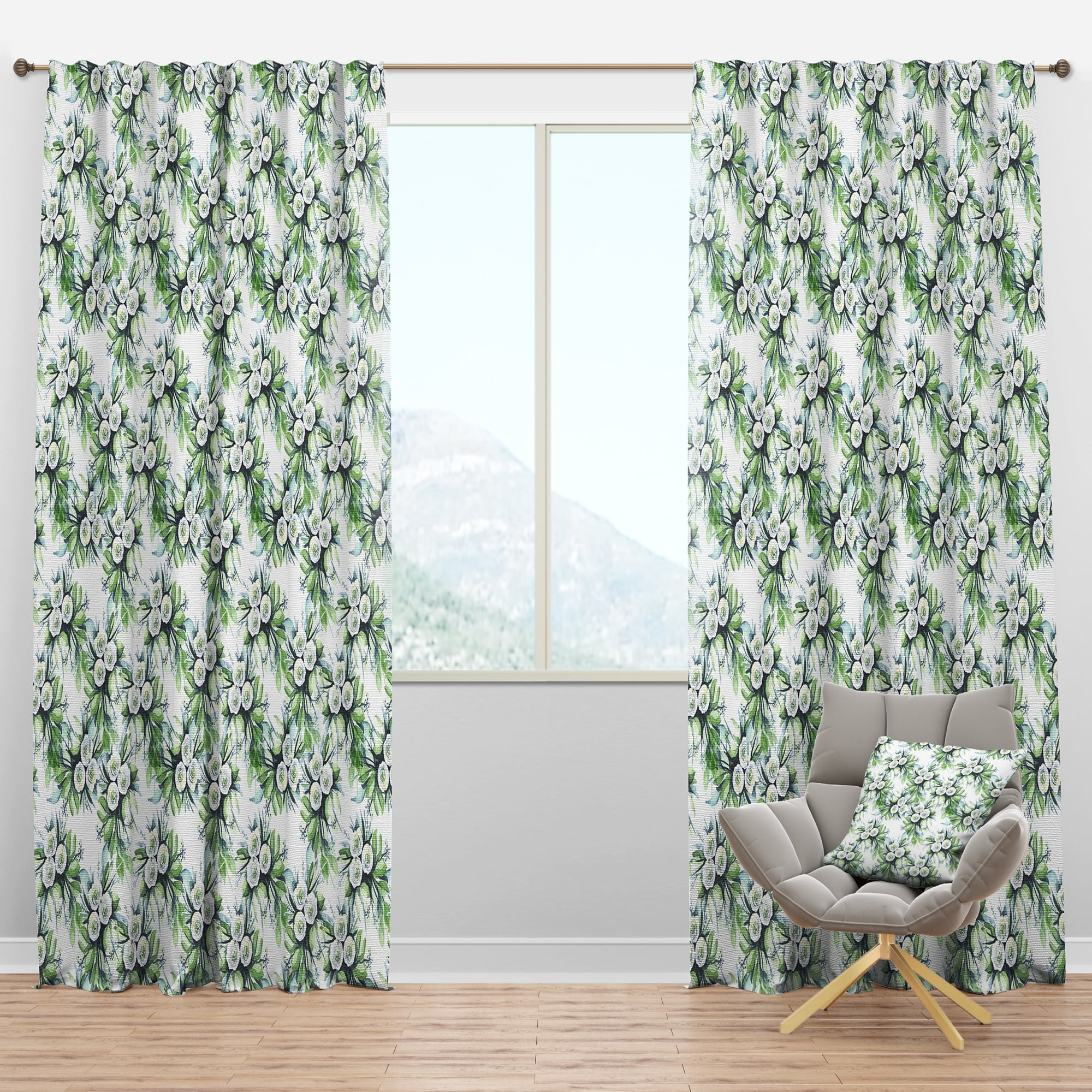 Designart 'Flowers With Green Leaves IX' Floral Blackout Curtain Panel
