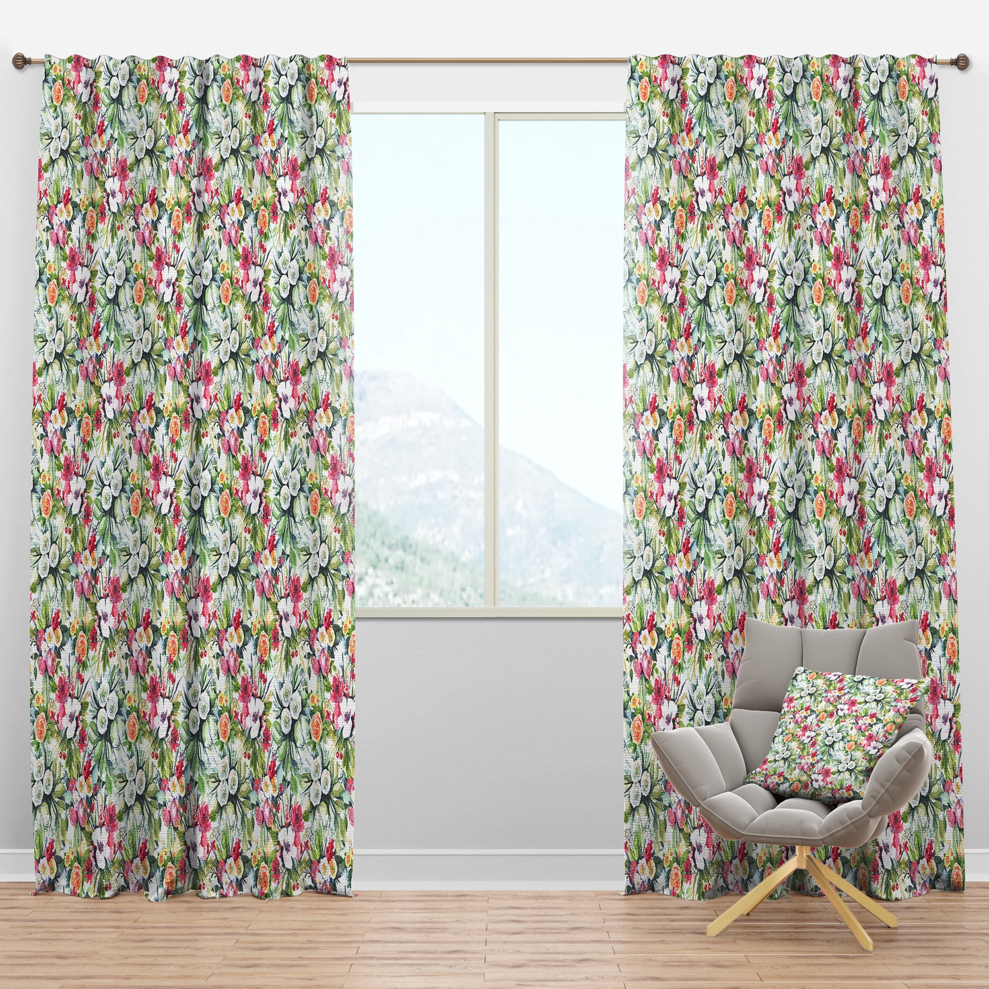 Designart 'Flowers With Green Leaves VI' Floral Blackout Curtain Panel