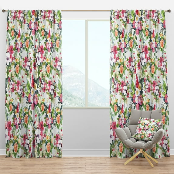 Designart 'Flowers With Green Leaves VII' Floral Blackout Curtain Panel