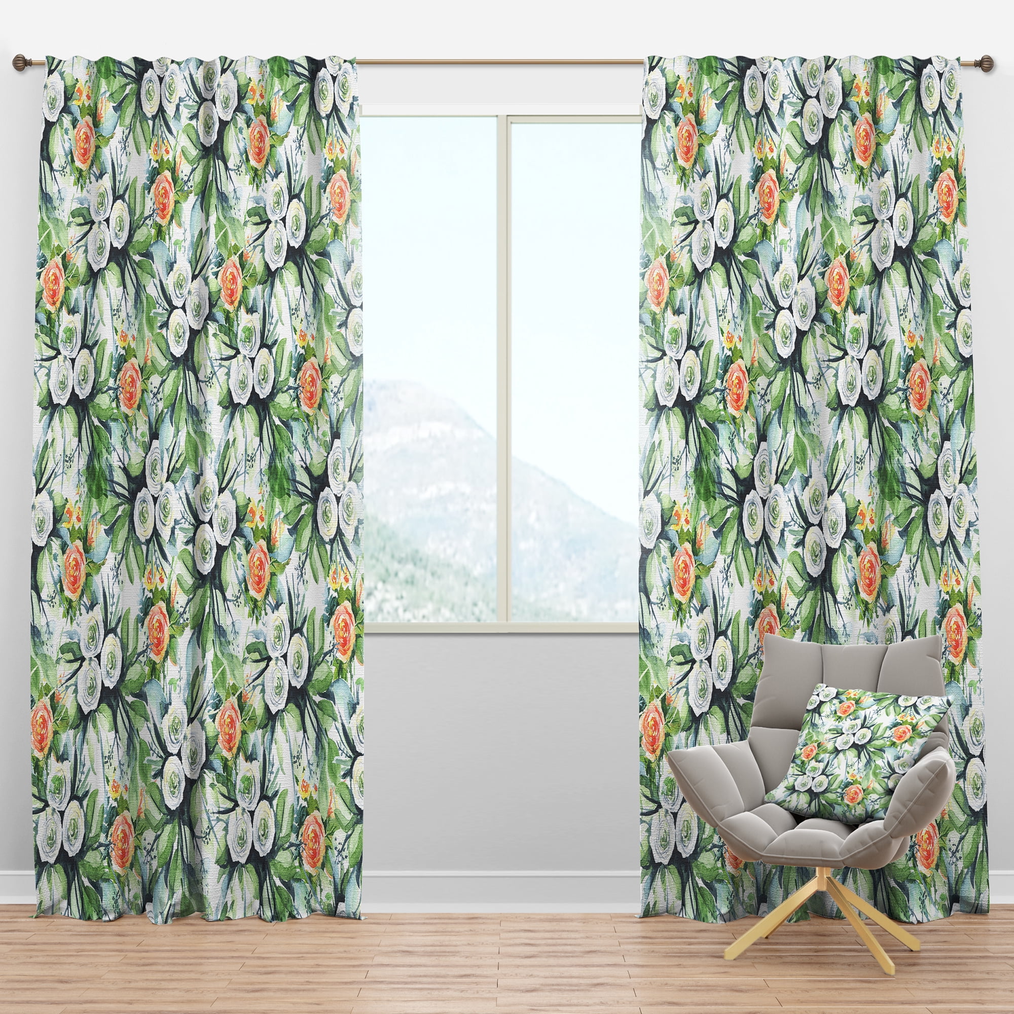 Designart 'Flowers With Green Leaves VIII' Floral Blackout Curtain Panel