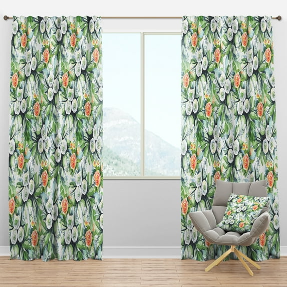 Designart 'Flowers With Green Leaves VIII' Floral Blackout Curtain Panel