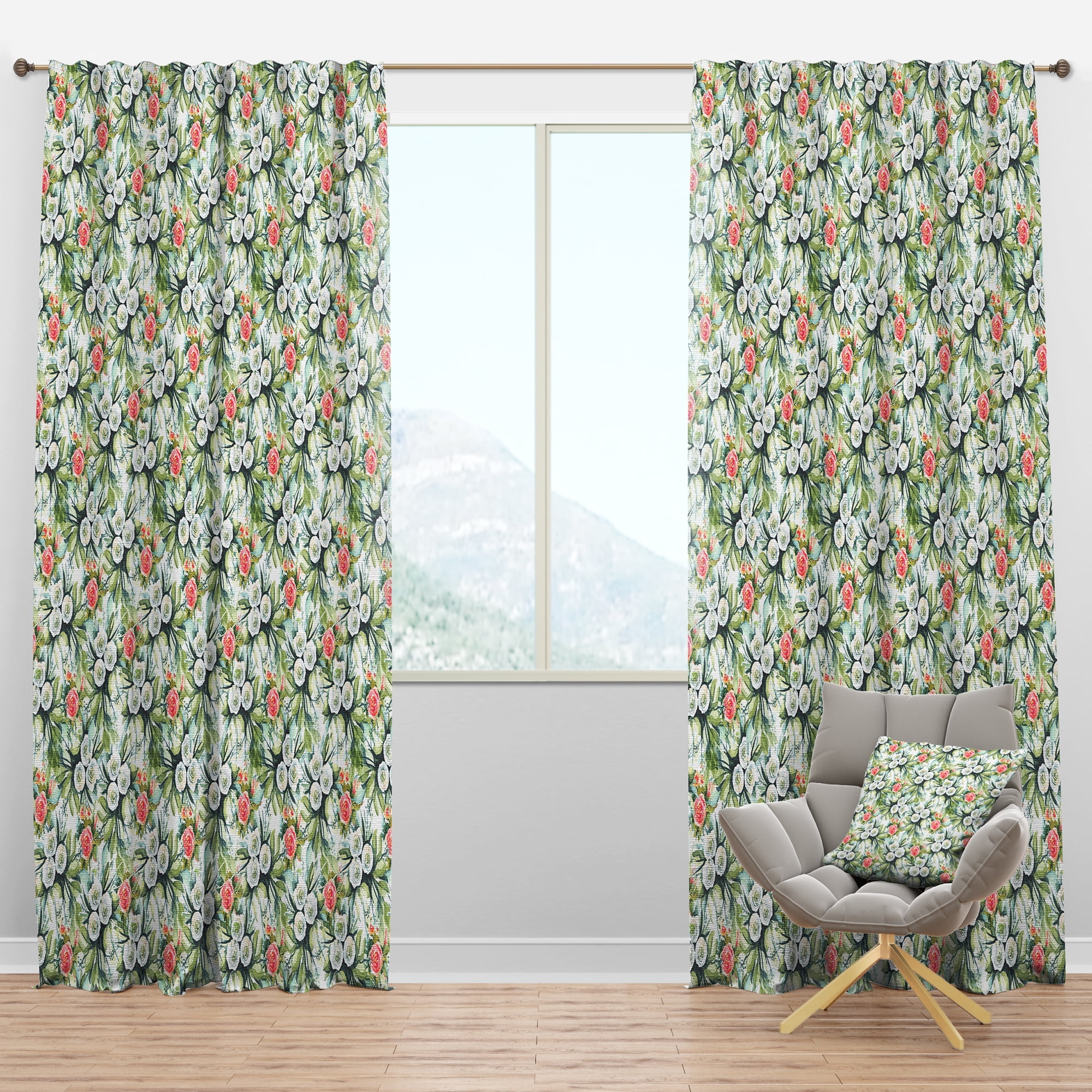 Designart 'Flowers With Green Leaves X' Floral Blackout Curtain Panel