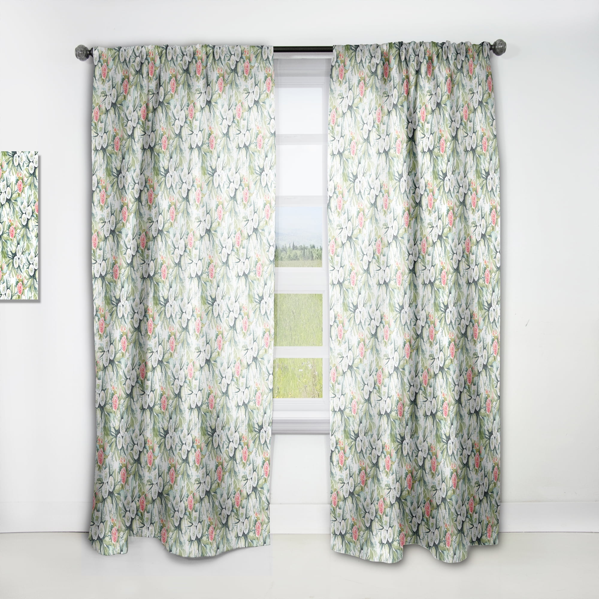 Designart 'Flowers With Green Leaves X' Floral Curtain Panel