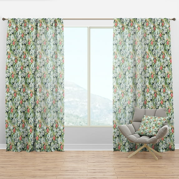 Designart 'Flowers With Green Leaves X' Floral Curtain Panel