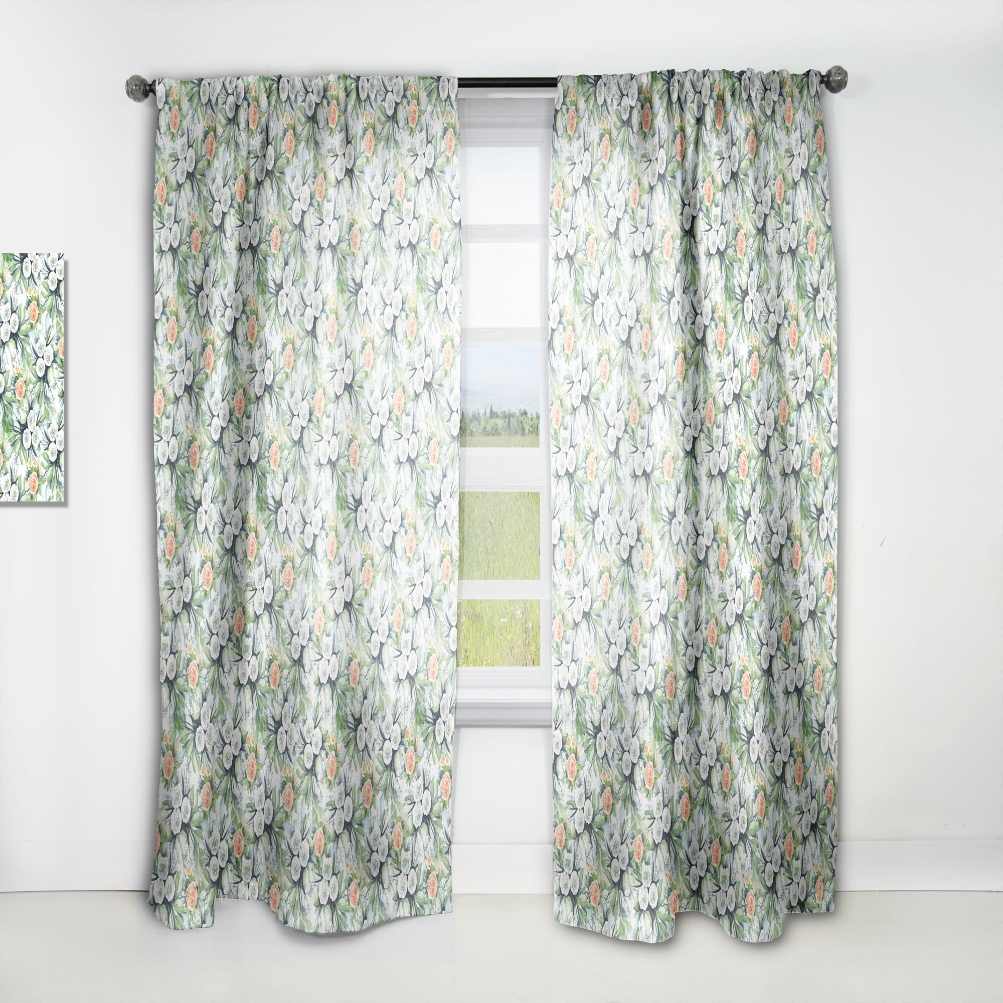 Designart 'Flowers With Green Leaves XI' Floral Curtain Panel