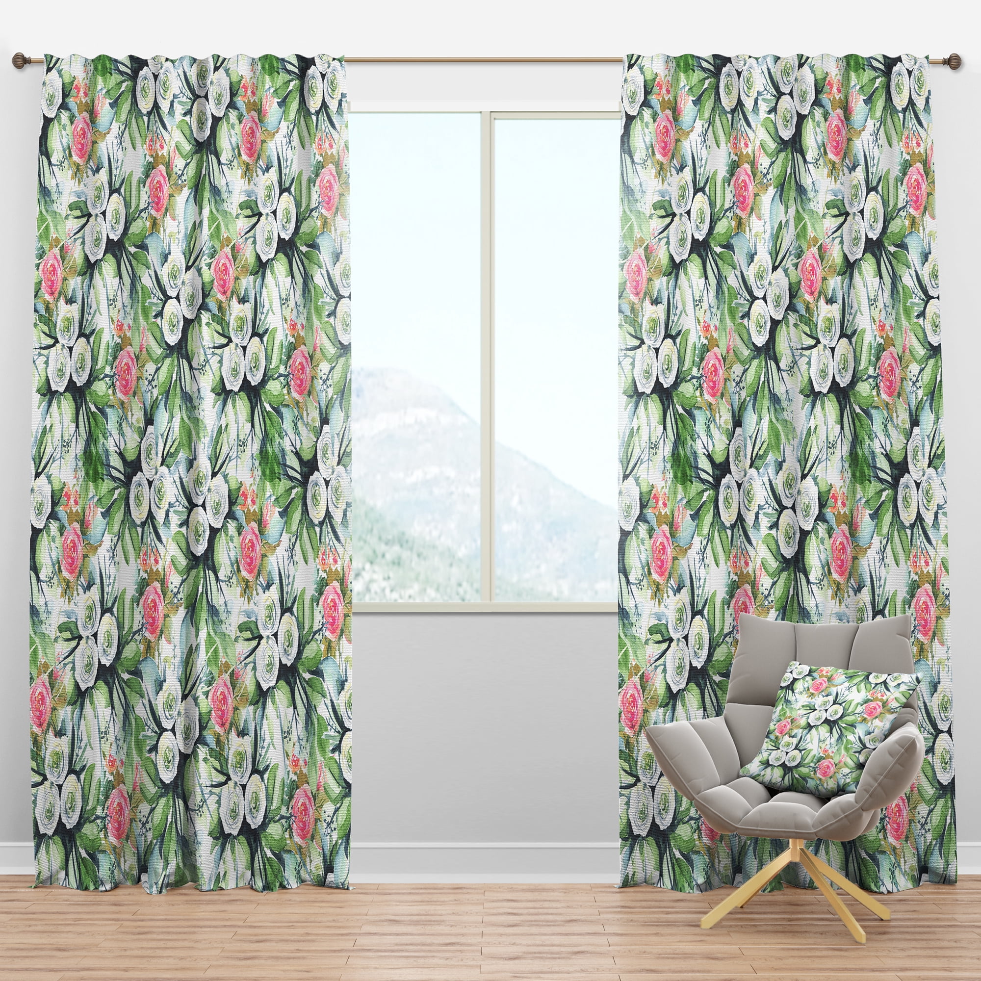 Designart 'Flowers With Green Leaves XII' Floral Blackout Curtain Panel