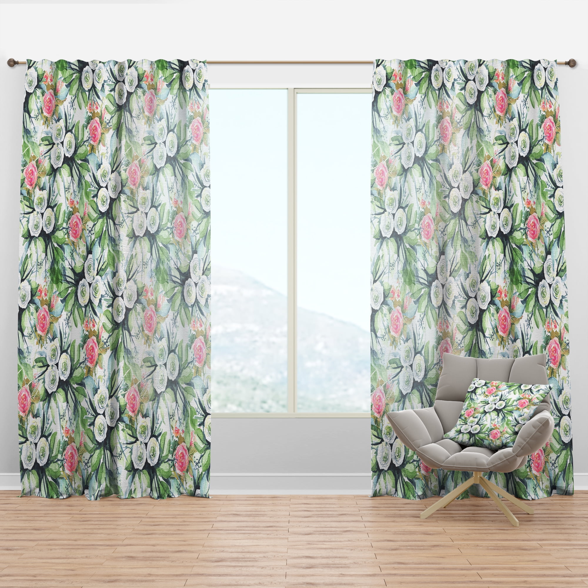 Designart 'Flowers With Green Leaves XII' Floral Curtain Panel