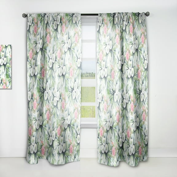 Designart 'Flowers With Green Leaves XII' Floral Curtain Panel