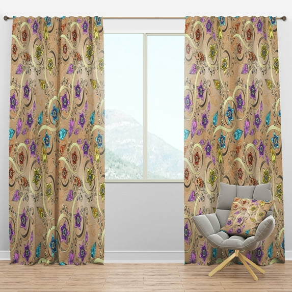 Designart 'Flowers With Ornamental Colored Floral Pattern' Vintage Blackout Curtain Panel