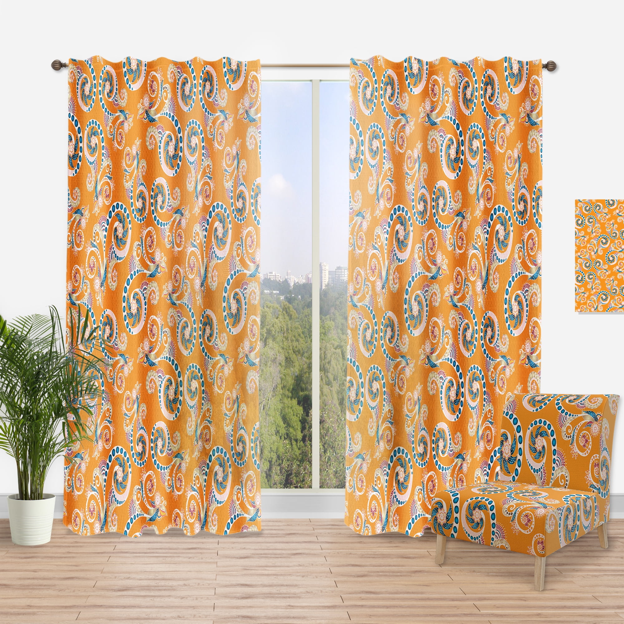 Designart 'Flowers With Ornamental Floral Pattern' Bohemian & Eclectic Curtain Panel