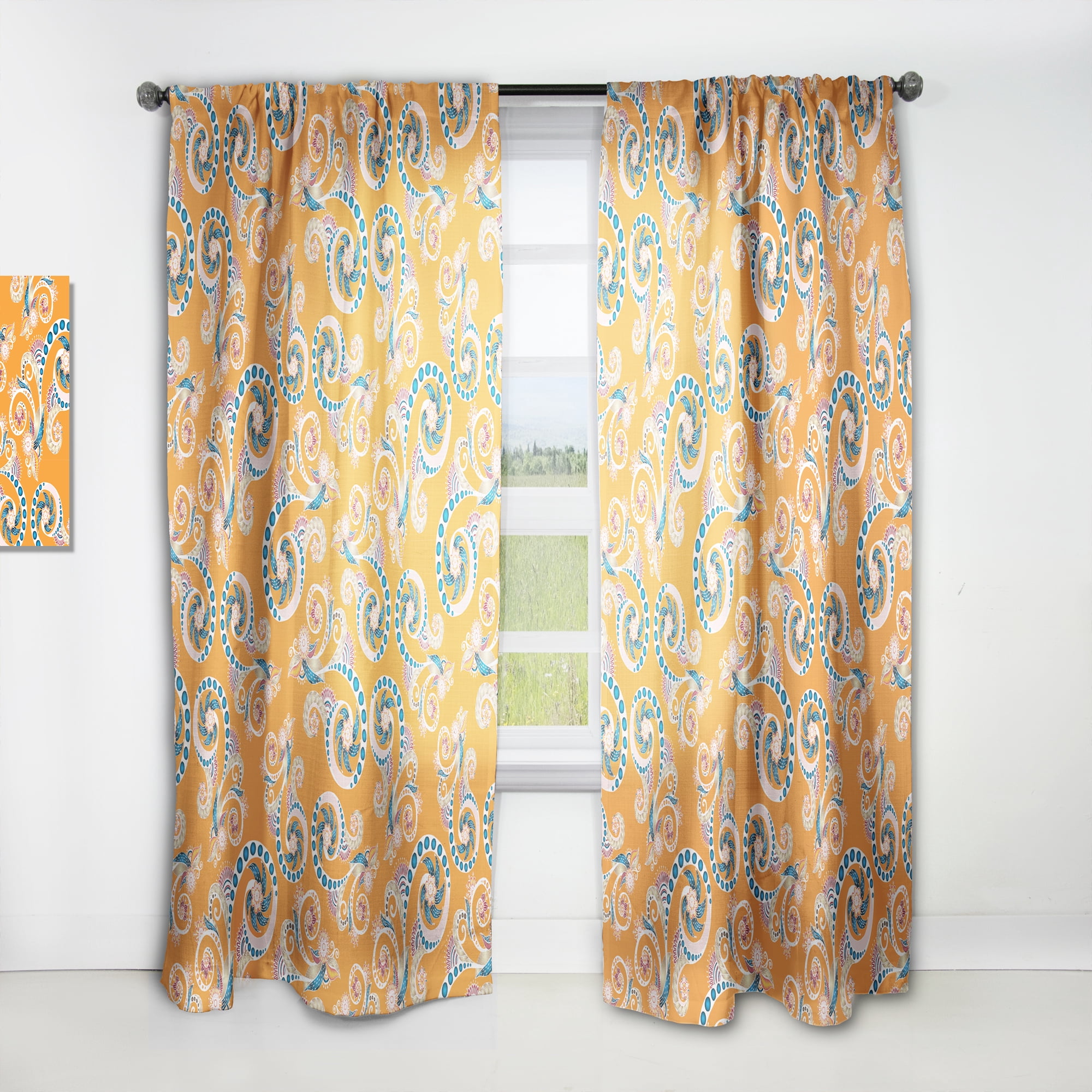 Designart 'Flowers With Ornamental Floral Pattern' Bohemian & Eclectic Curtain Panel
