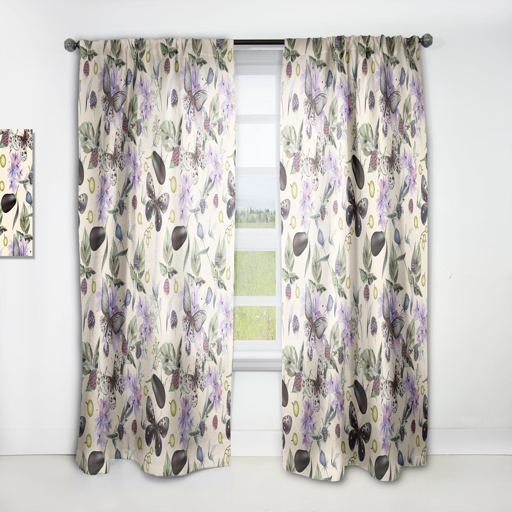 Designart 'Flowers and Butterflies I' Farmhouse Curtain Panel