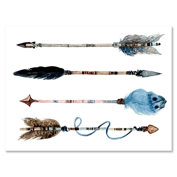 Designart ' Flowers and Ethnic Feathers On Native Arrows IV ' Bohemian & Eclectic Canvas Wall Art Print
