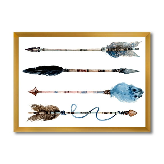 Designart 'Flowers and Ethnic Feathers On Native Arrows IV' Bohemian & Eclectic Framed Art Print