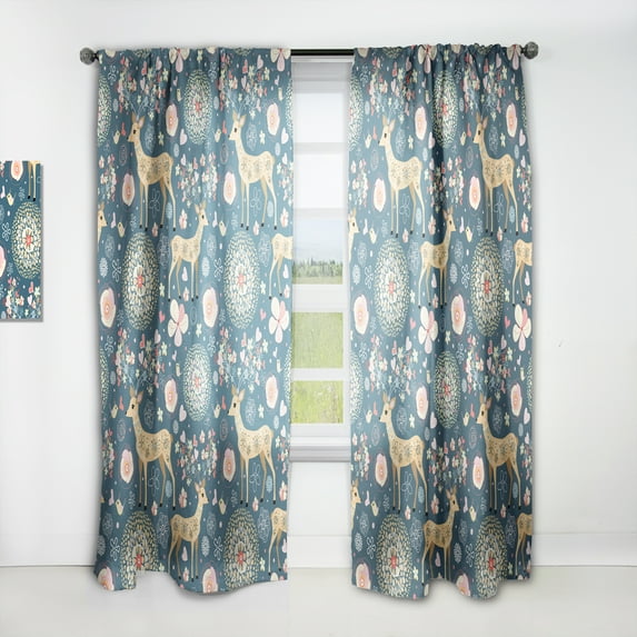 Designart 'Flowers and Hearts Antlers With Deer' Floral Curtain Panel