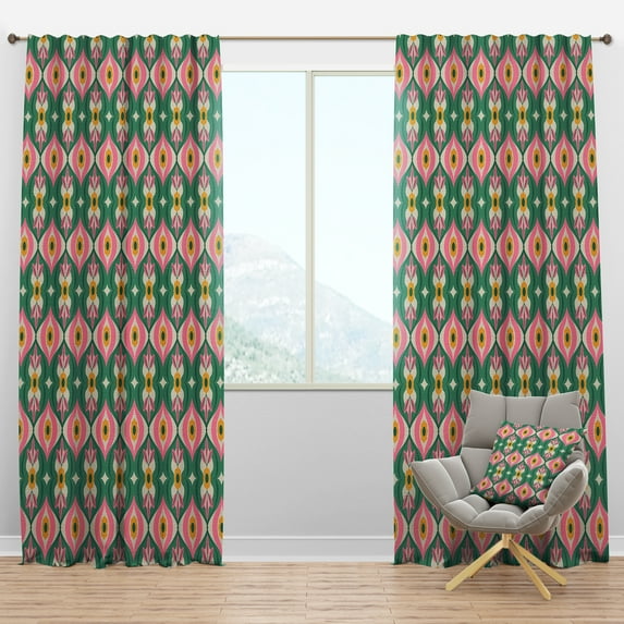 Designart 'Flowers and Leaves With Retro Pattern' Mid-Century Modern Blackout Curtain Panel
