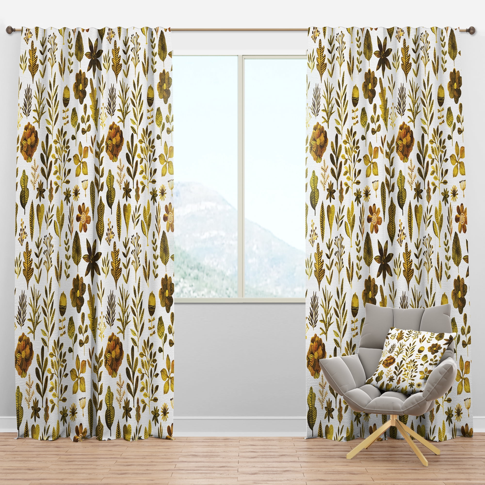 Designart 'Flowers and Plants With Watercolor Texture' Modern & Contemporary Blackout Curtain Panel