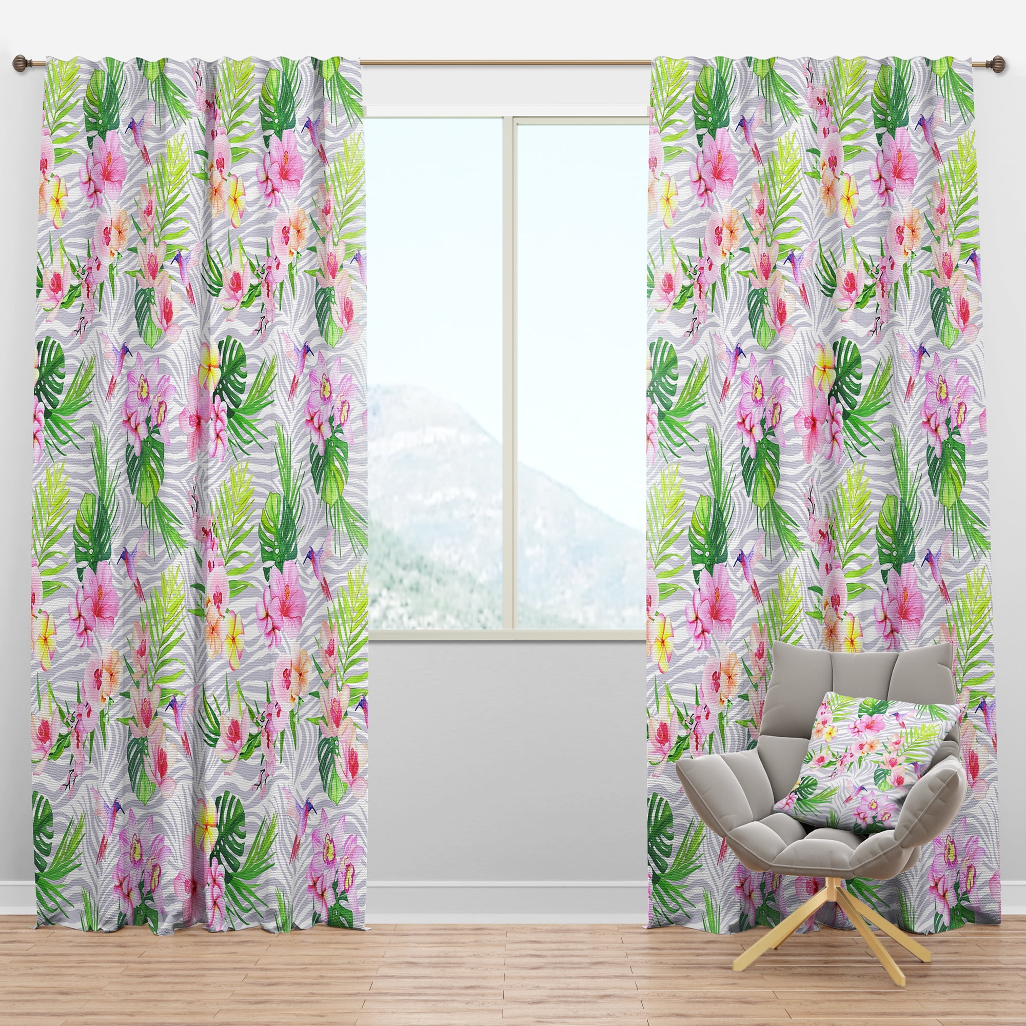 Designart 'Flowers and Tropical Botanicals III' Mid-Century Modern Blackout Curtain Panel
