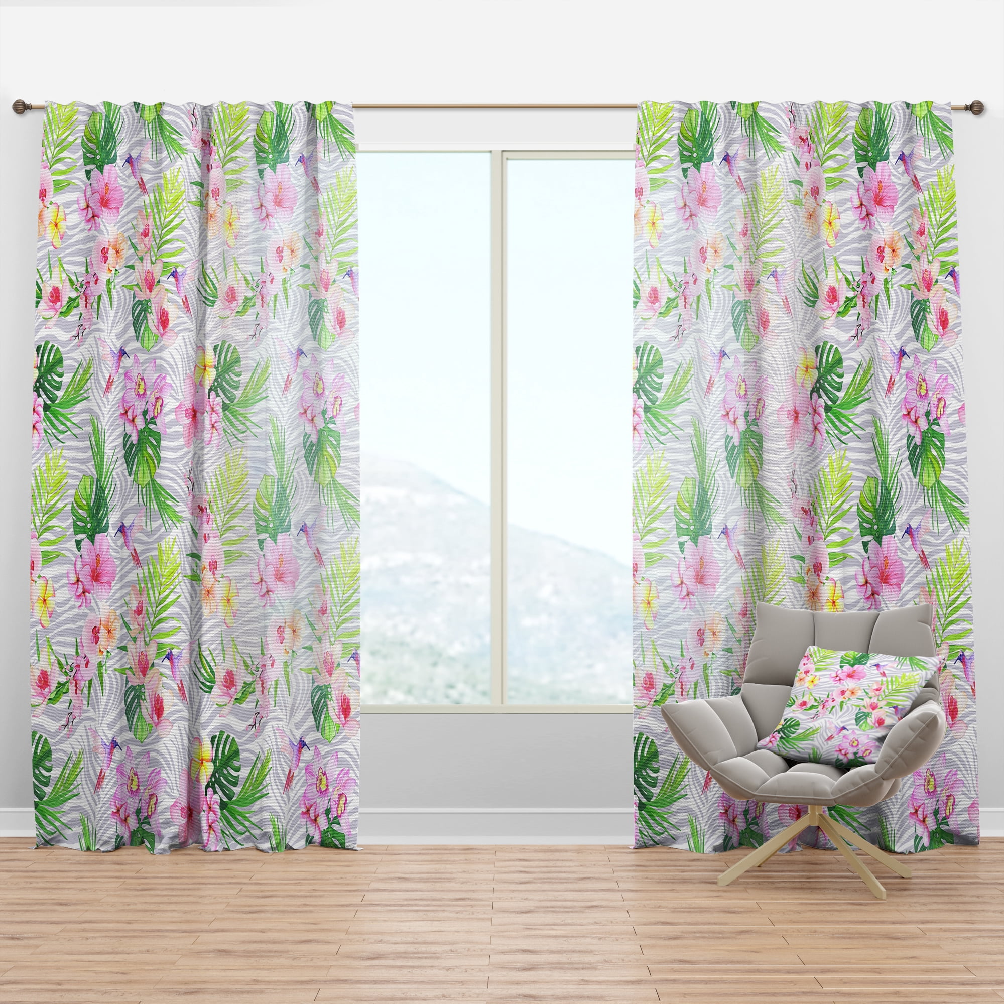 Designart 'Flowers and Tropical Botanicals III' Mid-Century Modern Curtain Panel