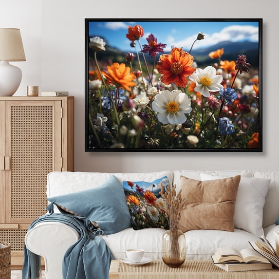 Designart "Flowers curious Wildflowers" Floral Floater Framed Wall Decor