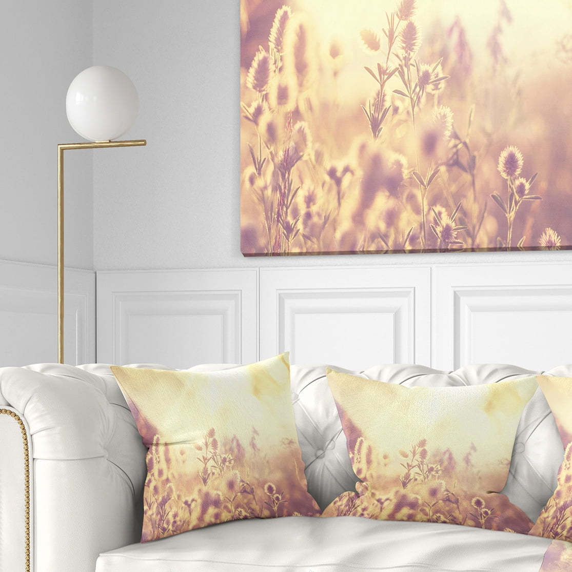 Designart Flowers in Mountain Meadow At Sunset - Flower Throw Pillow - 18x18