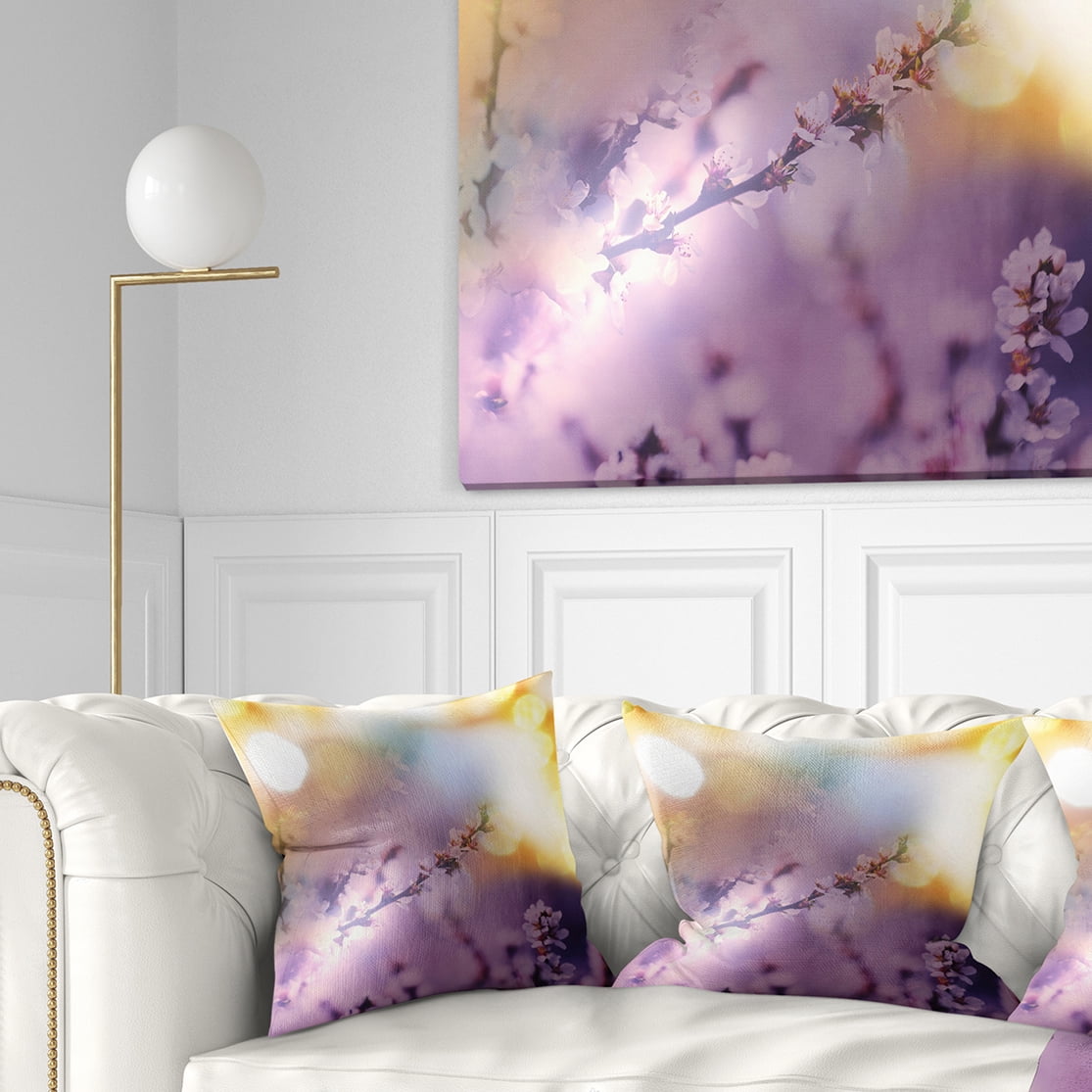 Designart Flowers of Cherry in Spring Garden - Floral Throw Pillow - 16x16