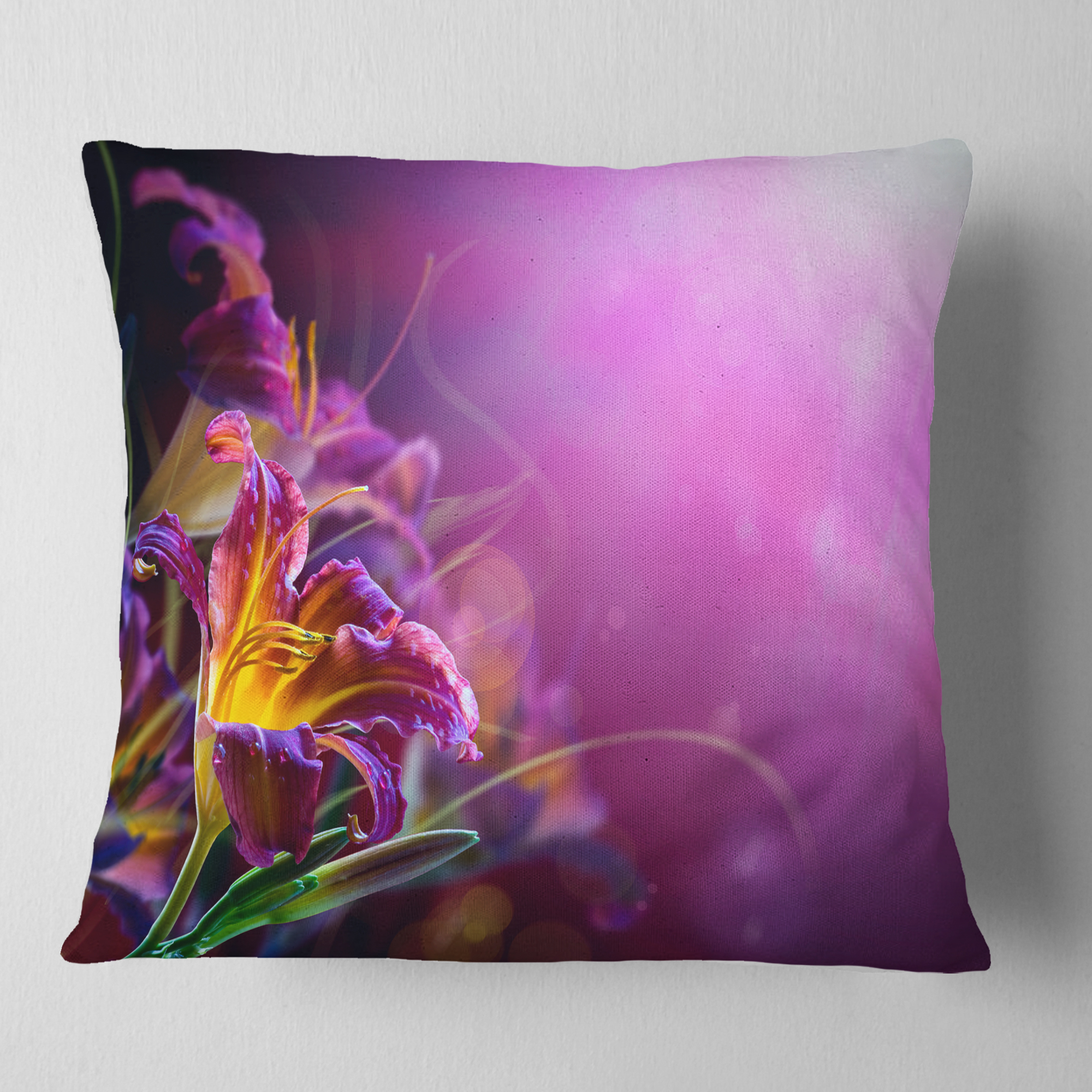 Designart Flowers on Purple Background - Floral Throw Pillow - 16x16