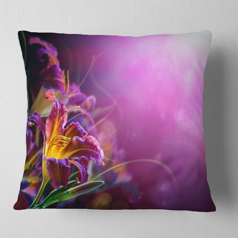 Designart Flowers on Purple Background Floral Throw Pillow