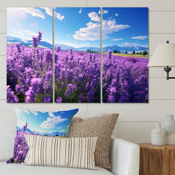Designart "Flowers peaceful Lavender II" Floral Metal Wall Art Set
