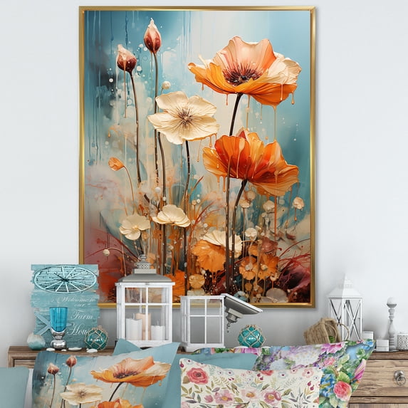 Designart "Flowery Wonderland In Peach I" Flowers Floater Framed Canvas Art Print