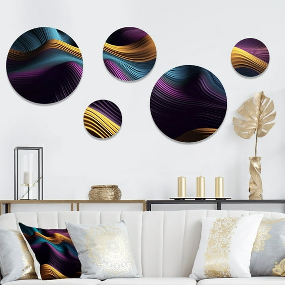 Designart "Flowing Abstractions Forms in Motion IV" Abstract Liquid Ink Metal Wall Art Set of 5 Piece