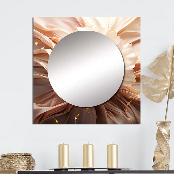 Designart "Flowing Blossom Art Delicate White & Soft Blush I" Abstract Shapes Square Mirror For Wall Decor - Large Pink Square Printed Wall Mirror Art - Wall Mounted Square Mirror