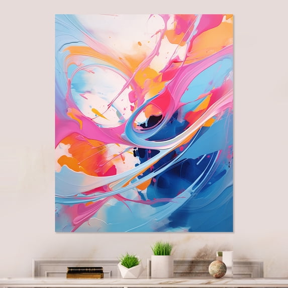 Designart "Flowing Colors Pink and Blue Rhythm II" Abstract Shapes Metal Wall Decor