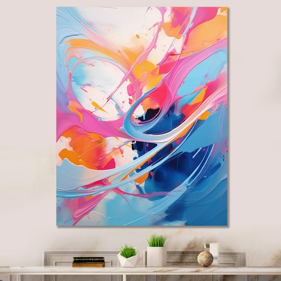 Designart "Flowing Colors Pink and Blue Rhythm II" Abstract Wall Decor
