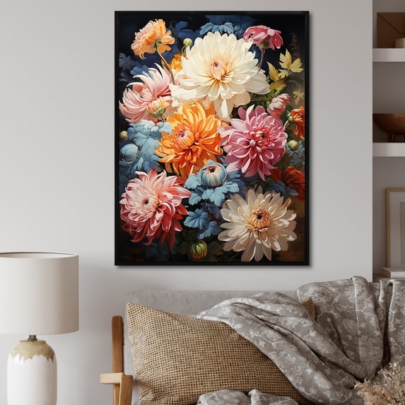 Designart "Flowing Curved Stems Of Mums I" Mums Floater Framed Canvas Wall Art