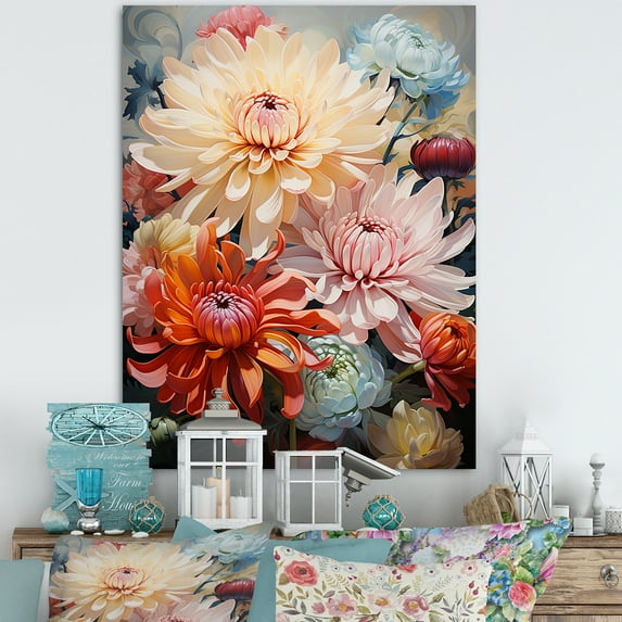 Designart "Flowing Curved Stems Of Mums" Mums Wall Art Living Room