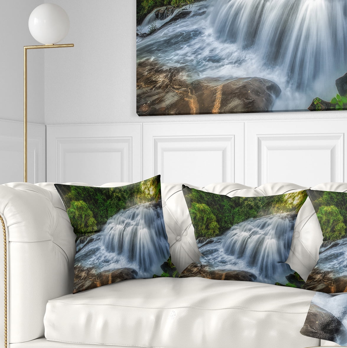 Designart Flowing Pha Dokseaw Waterfall - Landscape Photography Throw Pillow - 16x16