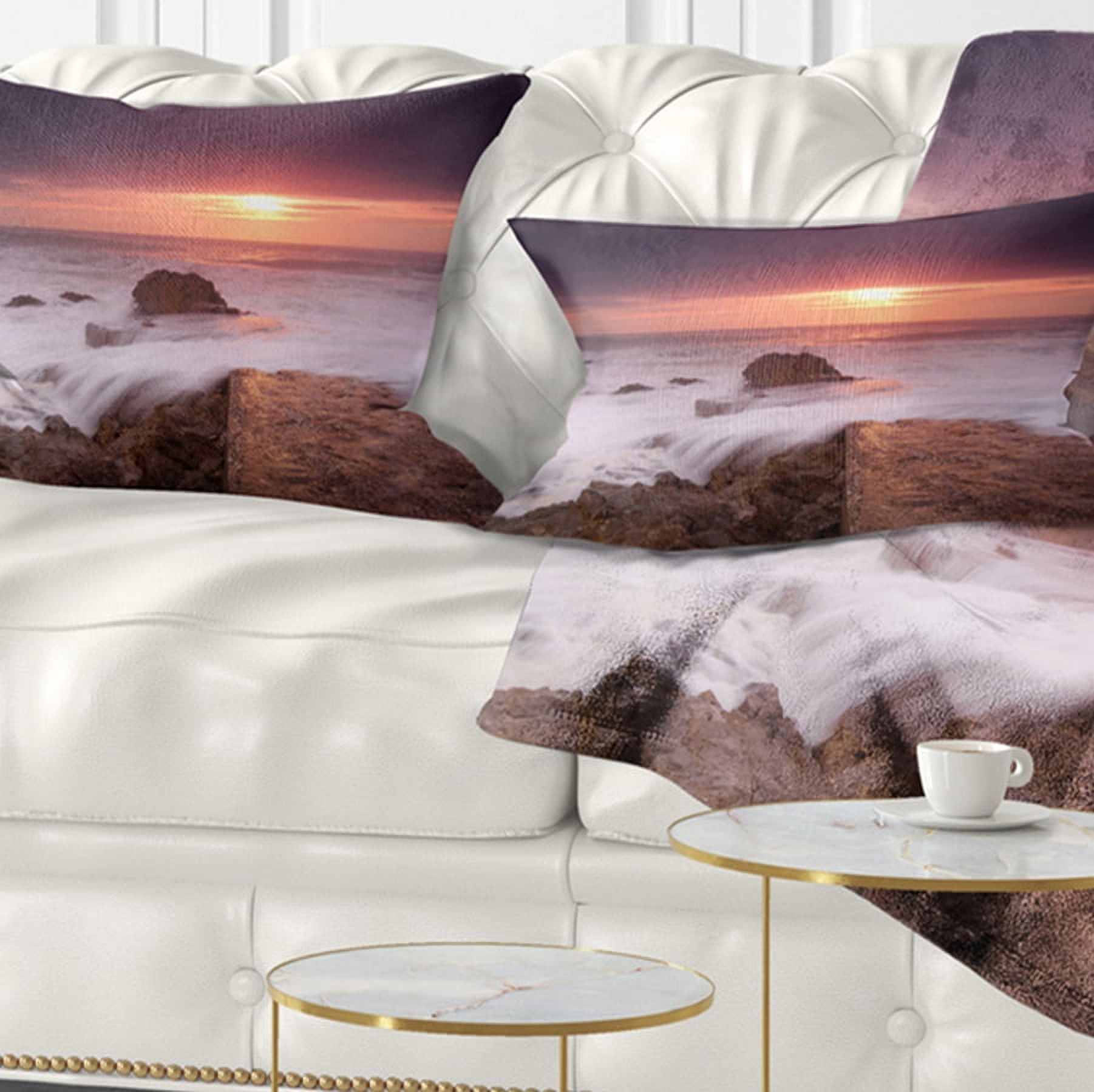 Designart Flowing Waves at Cable Shallow Coast - Seashore Throw Pillow - 12x20