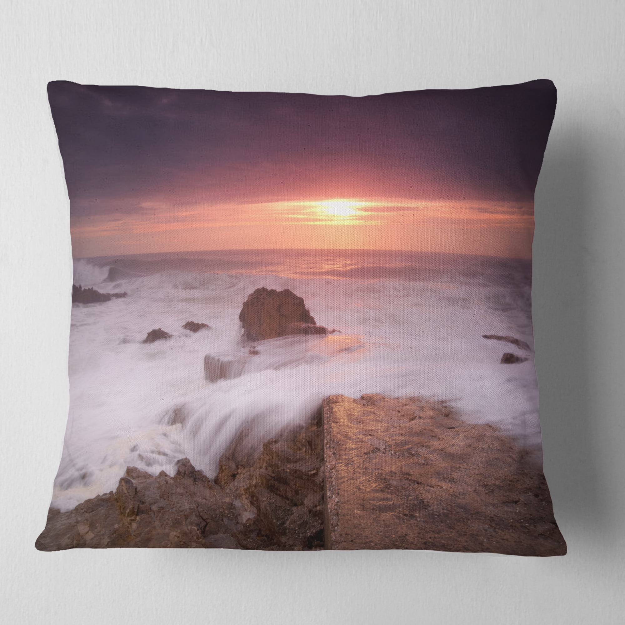 Designart Flowing Waves at Cable Shallow Coast - Seashore Throw Pillow - 16x16