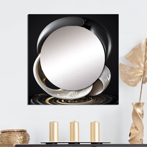Designart "Flowing White Stained Glass I" Modern Square Mirror For Wall Decor - Large Gold Square Printed Wall Mirror Art - Square Modern Mirror - Wall Mounted Square Large Mirror