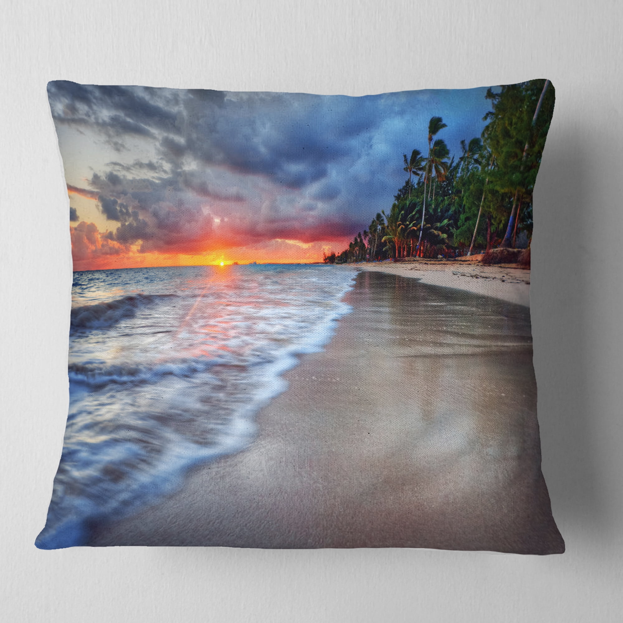 Designart Fluffy Dark Clouds over Ocean - Seashore Throw Pillow - 16x16