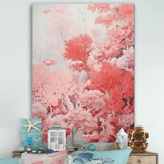 Designart "Fluid Art Red Coral I" Coastal Coral Under Water Wall Art Prints