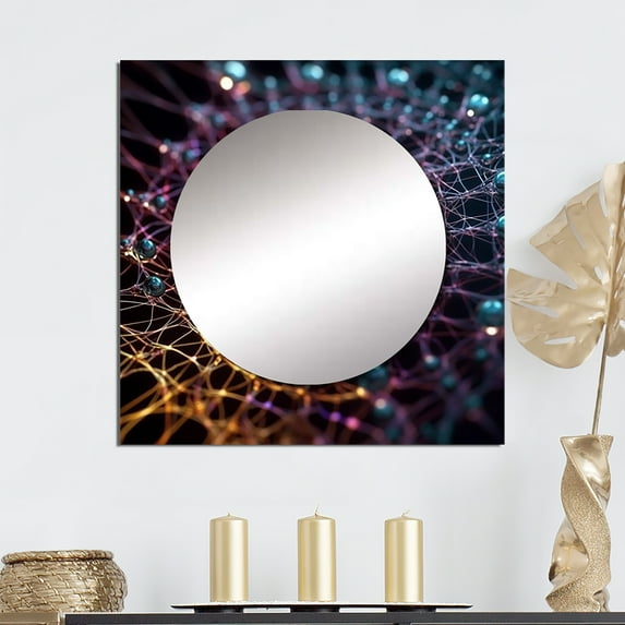 Designart "Fluid Crystal Fusion Grid" Fractals Blue Large Square Mirror - Square Bedroom Mirror Printed Wall Decor - Transitional Square Printed Wall Mirror Art